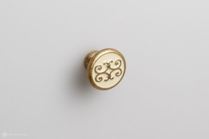 Art Deco мебельная ручка-кнопка бронза с кремовой эмалью