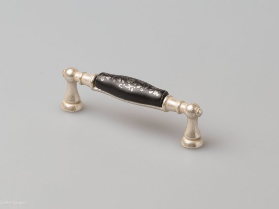 New Deco мебельная ручка-скоба 96 мм восточное серебро и черная керамика с рисунком