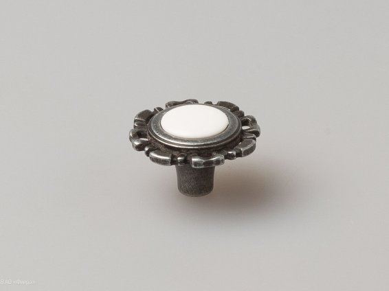 FB033 мебельная ручка-кнопка старое олово с белой вставкой