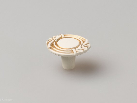 FB055 мебельная ручка-кнопка золото прованс с жемчужно-белой матовой патиной