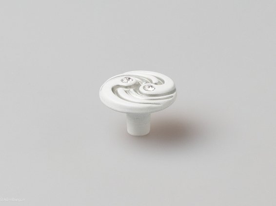 WPO726 мебельная ручка-кнопка белая с серебряной патиной и кристаллами Swarovski